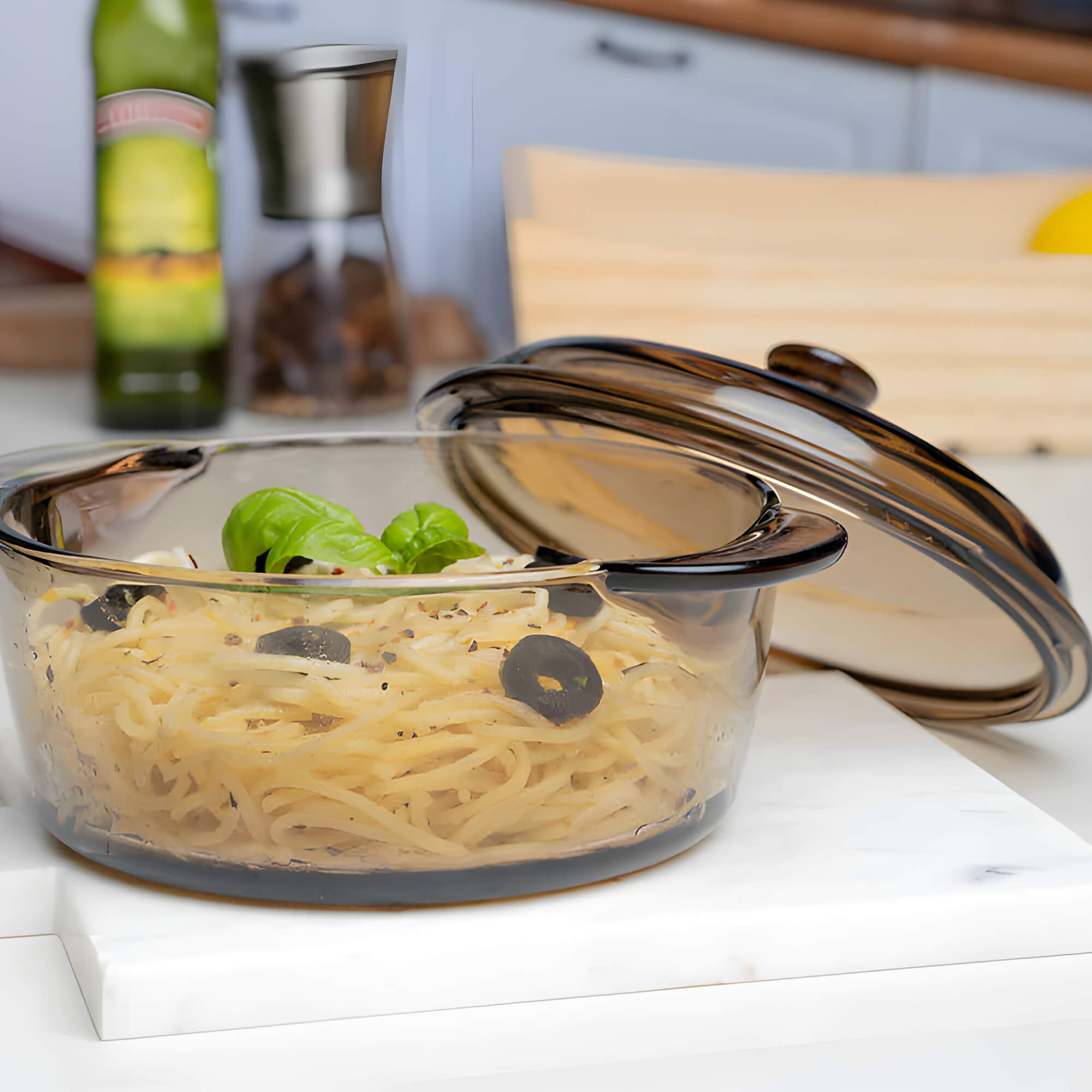 Round Color Glass Casserole with Lid, 1000 ml | Microwave Safe, Heat Resistant, Easy to Clean, Stylish Serving Bowl for Cooking, and Storage | Durable Glass Design for All Occasions