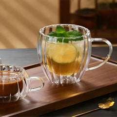 Ribbed Double Wall Insulated Borosilicate Glass Mugs, 250 ml | Stylish & Durable for Coffee, Tea & More - Crystalkart