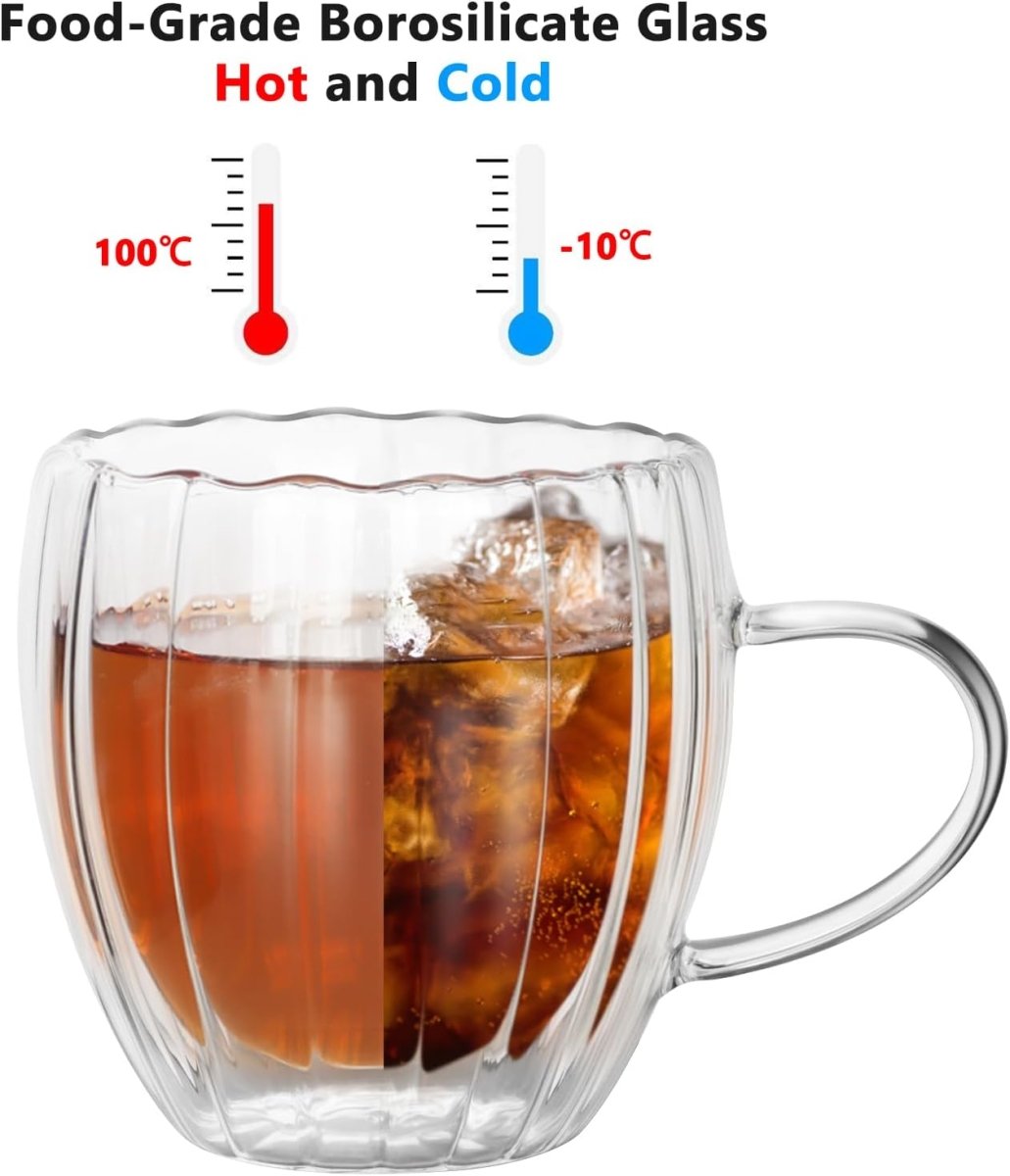Ribbed Double Wall Insulated Borosilicate Glass Mugs, 250 ml | Stylish & Durable for Coffee, Tea & More - Crystalkart