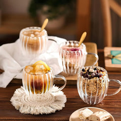 Ribbed Double Wall Insulated Borosilicate Glass Mugs, 250 ml | Stylish & Durable for Coffee, Tea & More - Crystalkart