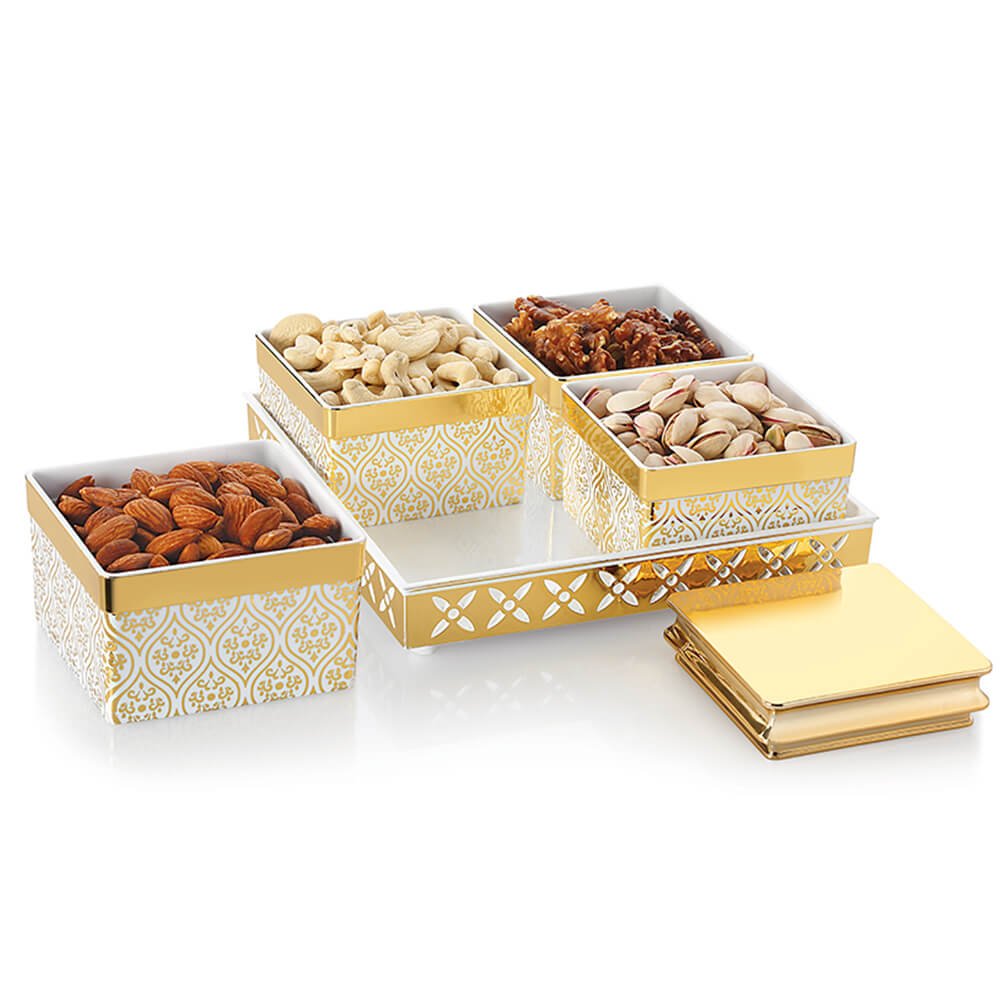 Rishabh Amber 4-Piece Multipurpose Jar Set with Tray – Elegant White Jars with Golden Floral Pattern, Airtight Lids, Plastic Tray, Ideal for Dry Fruits, Masalas, Snacks, & More Secondary image