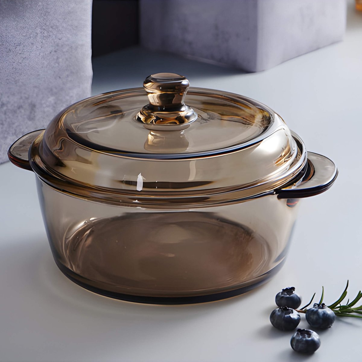 Round Color Glass Casserole with Lid, 1000 ml | Microwave Safe, Heat Resistant, Easy to Clean, Stylish Serving Bowl for Cooking, and Storage | Durable Glass Design for All Occasions - Crystalkart