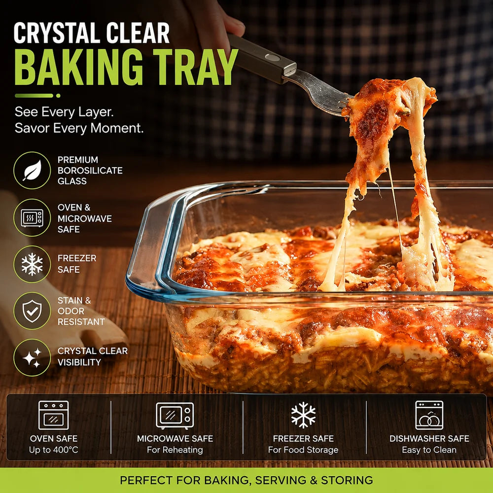 Set of 3 Square Borosilicate Glass Baking Dish - 900ml, 1100ml & 1800ml - Microwave, Oven, Freezer & Dishwasher Safe Glass Bakeware Set