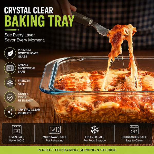 Set of 3 Square Borosilicate Glass Baking Dish - 900ml, 1100ml & 1800ml - Microwave, Oven, Freezer & Dishwasher Safe Glass Bakeware Set