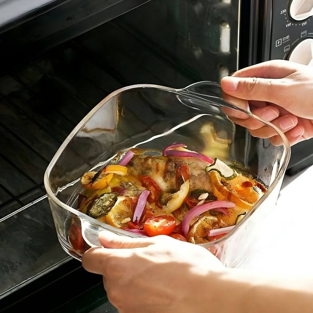 Transparent Tempered Glass Square Casserole with Lid - 2150 ml, Microwave Safe, Heat - Resistant, Durable, and Elegant Design - Crystalkart