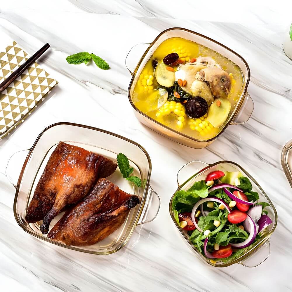 Transparent Tempered Glass Square Casserole with Lid - 2150 ml, Microwave Safe, Heat - Resistant, Durable, and Elegant Design - Crystalkart