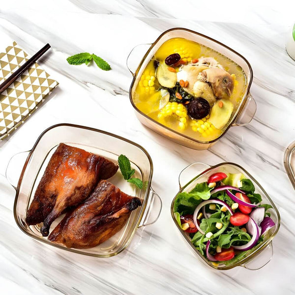 Transparent Tempered Glass Square Casserole with Lid - 2150 ml, Microwave Safe, Heat - Resistant, Durable, and Elegant Design - Crystalkart