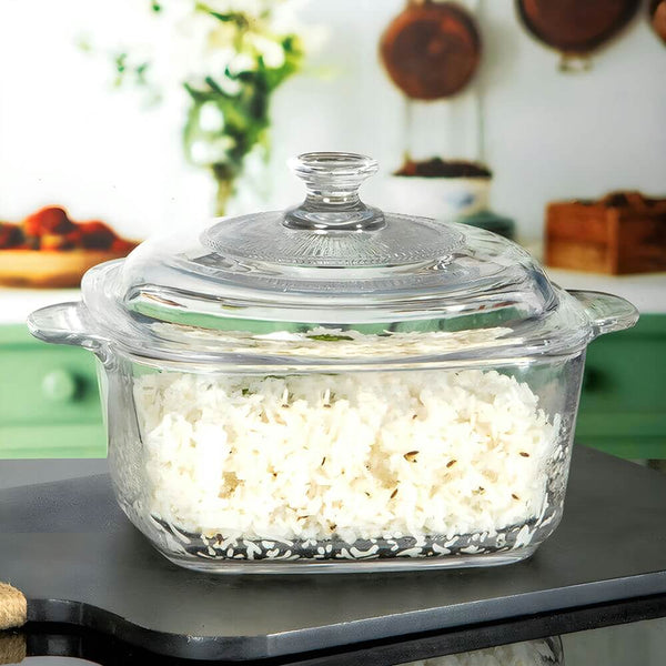 Transparent Tempered Glass Square Casserole with Lid - 2150 ml, Microwave Safe, Heat - Resistant, Durable, and Elegant Design - Crystalkart