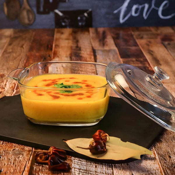 Transparent Tempered Glass Square Casserole with Lid - 2150 ml, Microwave Safe, Heat - Resistant, Durable, and Elegant Design - Crystalkart