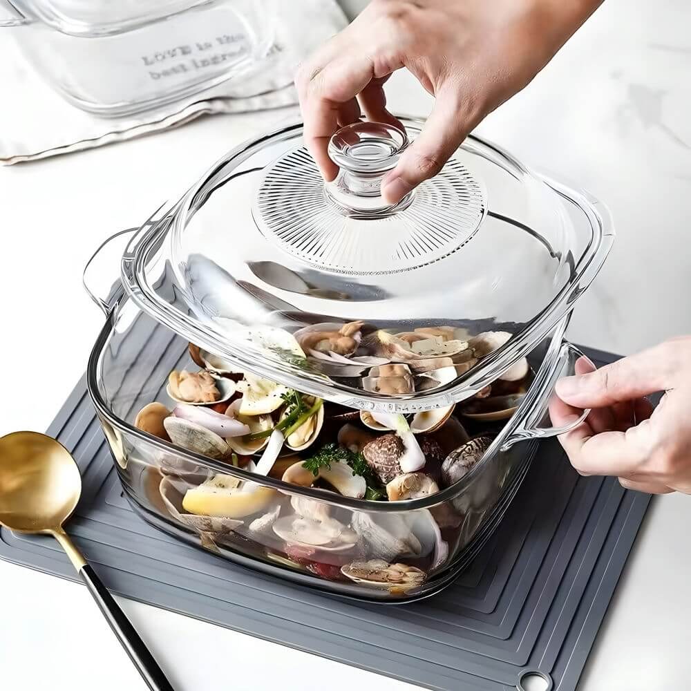 Transparent Tempered Glass Square Casserole with Lid - 2150 ml, Microwave Safe, Heat-Resistant, Durable, and Elegant Design Secondary image