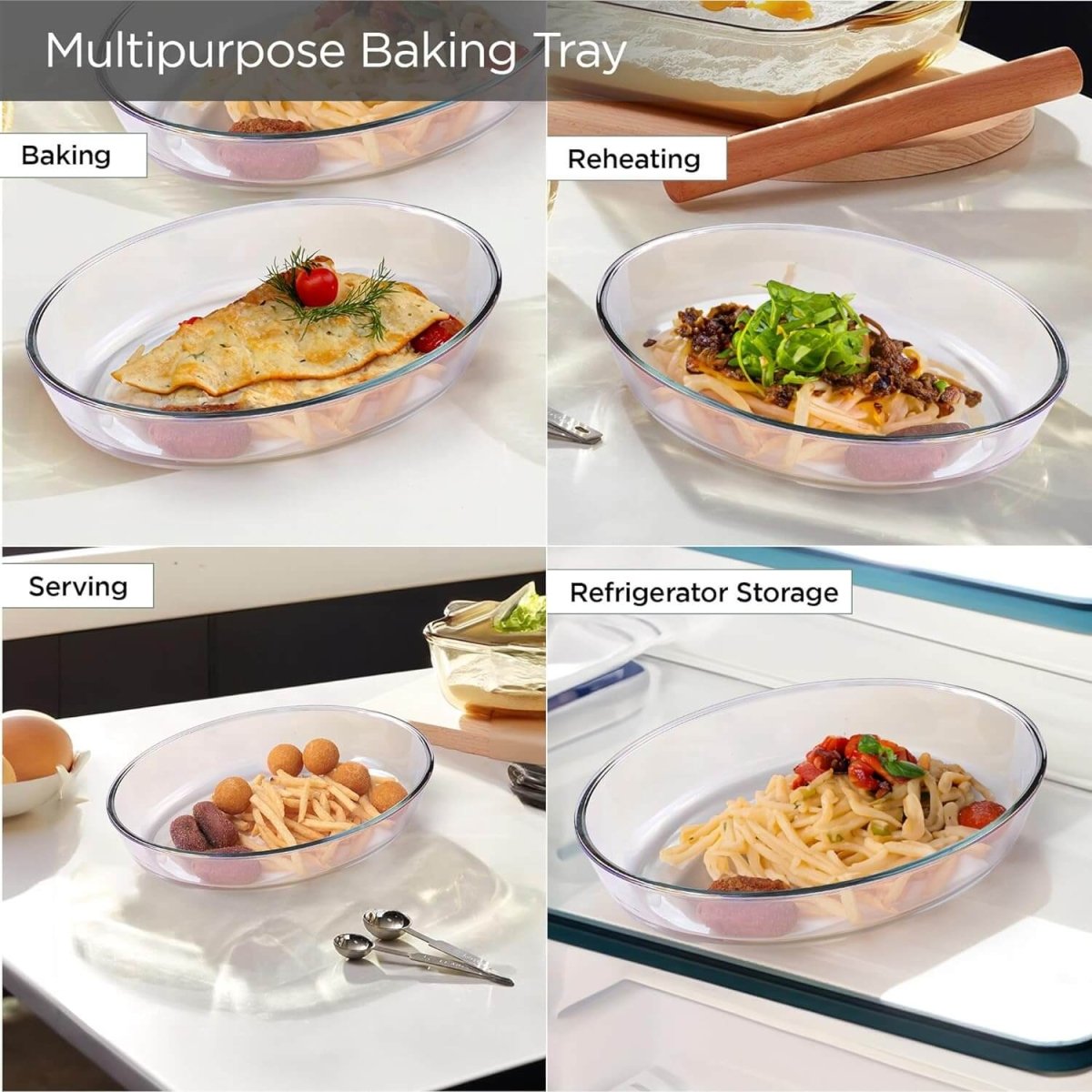 Versatile Set of 3 Oval Glass Baking Dishes – Durable, Transparent, Even - Heating – Microwave, Dishwasher, and Freezer Safe – 2400ml, 1600ml, 700ml - Crystalkart