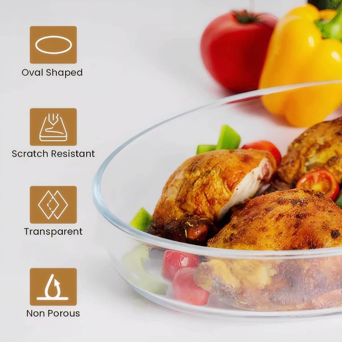Versatile Set of 3 Oval Glass Baking Dishes – Durable, Transparent, Even - Heating – Microwave, Dishwasher, and Freezer Safe – 2400ml, 1600ml, 700ml - Crystalkart