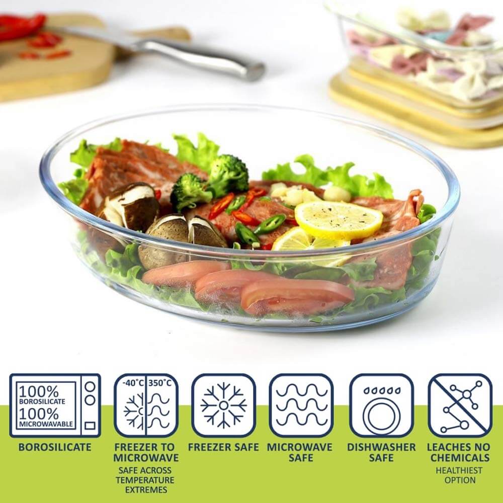 Versatile Set of 3 Oval Glass Baking Dishes – Durable, Transparent, Even - Heating – Microwave, Dishwasher, and Freezer Safe – 2400ml, 1600ml, 700ml - Crystalkart