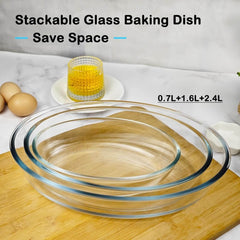 Versatile Set of 3 Oval Glass Baking Dishes – Durable, Transparent, Even - Heating – Microwave, Dishwasher, and Freezer Safe – 2400ml, 1600ml, 700ml - Crystalkart