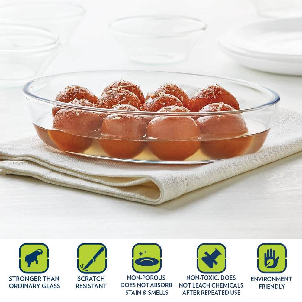 Versatile Set of 3 Oval Glass Baking Dishes – Durable, Transparent, Even - Heating – Microwave, Dishwasher, and Freezer Safe – 2400ml, 1600ml, 700ml - Crystalkart