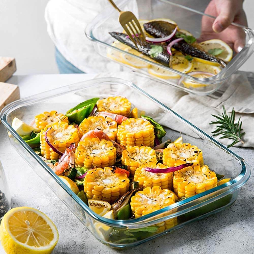 Versatile Set of 3 Rectangle Glass Baking Dishes – Durable, Transparent, Even - Heating – Microwave, Dishwasher, and Freezer Safe – 2200ml, 1600ml, 1000ml - Crystalkart