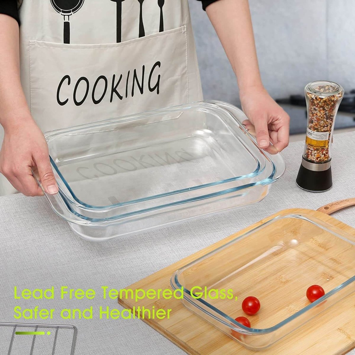 Versatile Set of 3 Rectangle Glass Baking Dishes – Durable, Transparent, Even - Heating – Microwave, Dishwasher, and Freezer Safe – 2200ml, 1600ml, 1000ml - Crystalkart