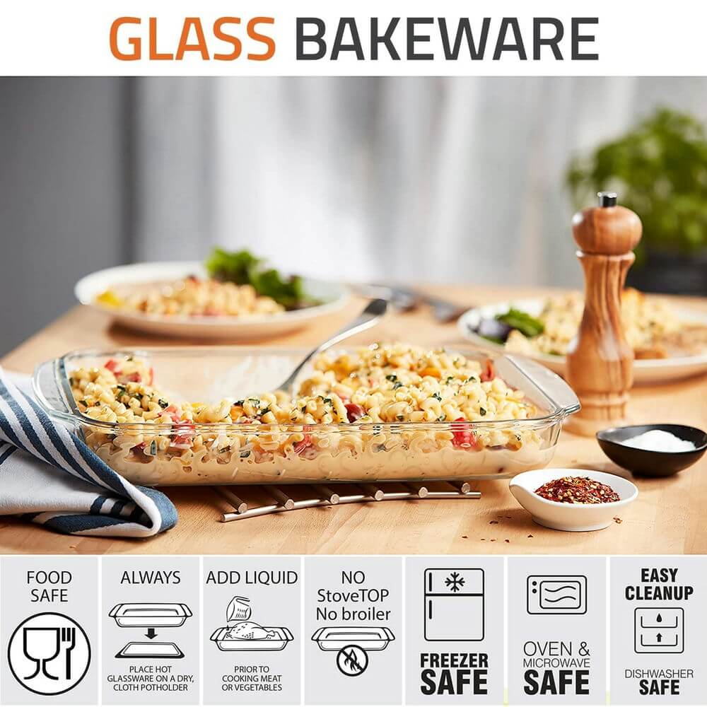 Versatile Set of 3 Rectangle Glass Baking Dishes – Durable, Transparent, Even - Heating – Microwave, Dishwasher, and Freezer Safe – 2200ml, 1600ml, 1000ml - Crystalkart