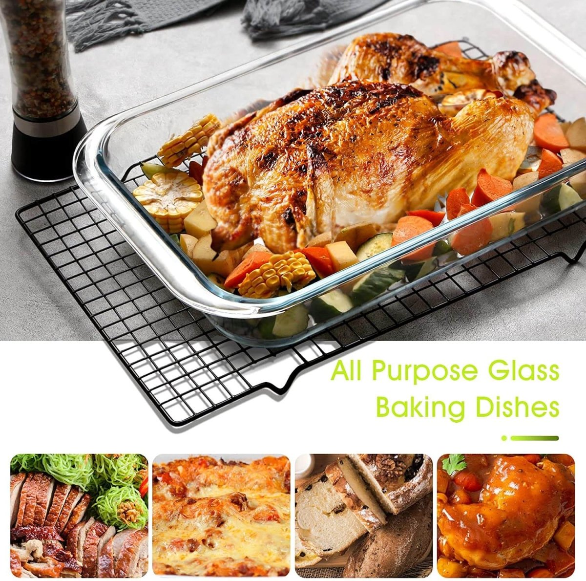 Versatile Set of 3 Rectangle Glass Baking Dishes – Durable, Transparent, Even - Heating – Microwave, Dishwasher, and Freezer Safe – 2200ml, 1600ml, 1000ml - Crystalkart