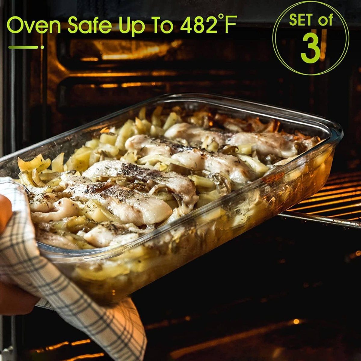 Versatile Set of 3 Rectangle Glass Baking Dishes – Durable, Transparent, Even - Heating – Microwave, Dishwasher, and Freezer Safe – 2200ml, 1600ml, 1000ml - Crystalkart